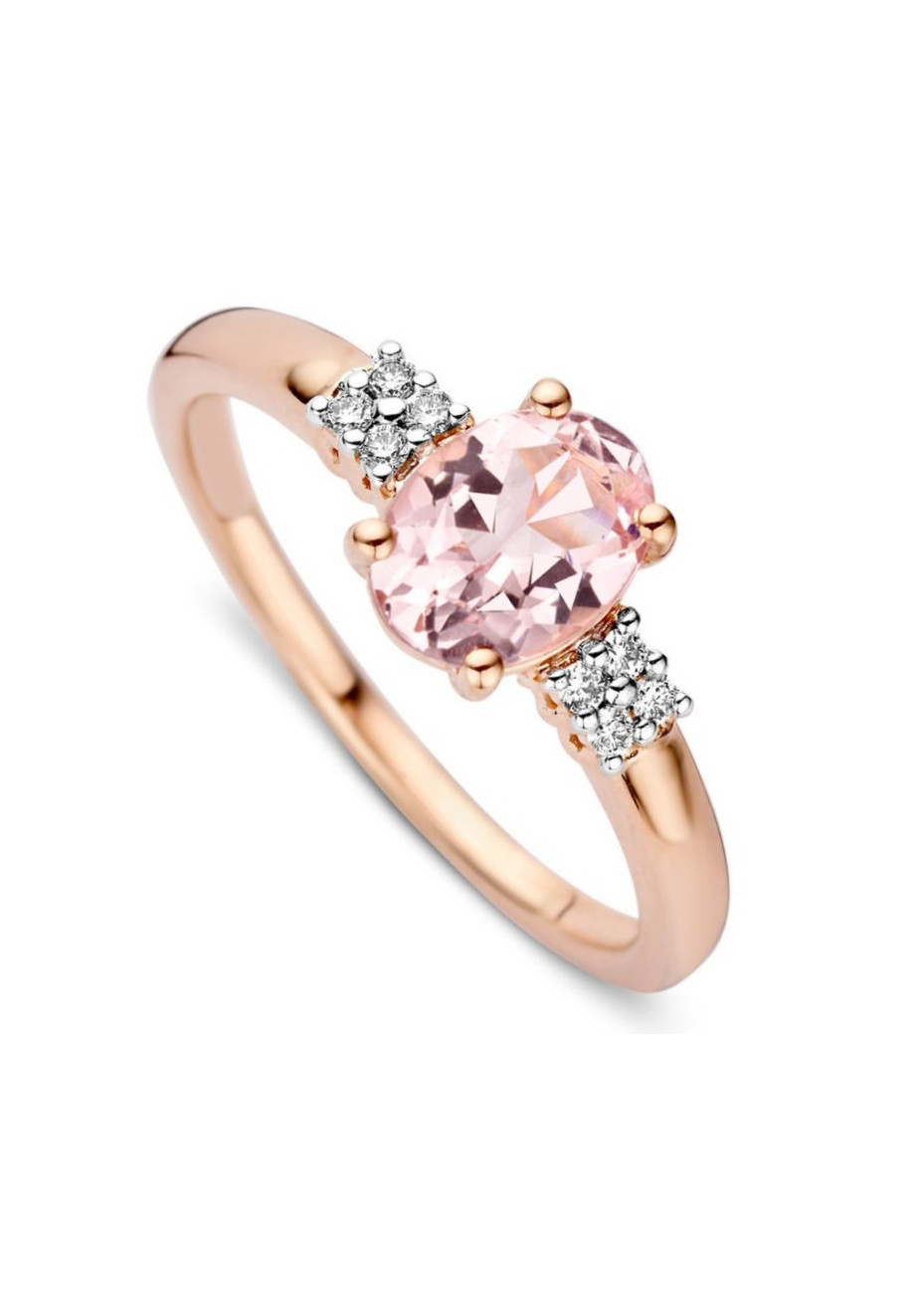 0879-007 Rosé gouden damesring met morganiet en 0.07 crt. briljant