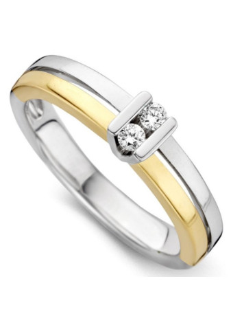 1159-010 Aanzoeksring bicolour goud met duo briljant 0.10 crt. RG415757