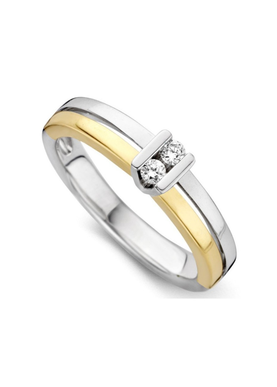 1159-010 Aanzoeksring bicolour goud met duo briljant 0.10 crt. RG415757