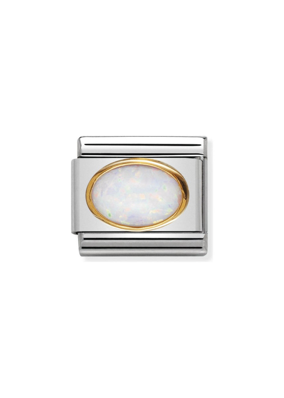 03050207 witte opaal ovaal Nomination schakel kleursteen met staal en goud