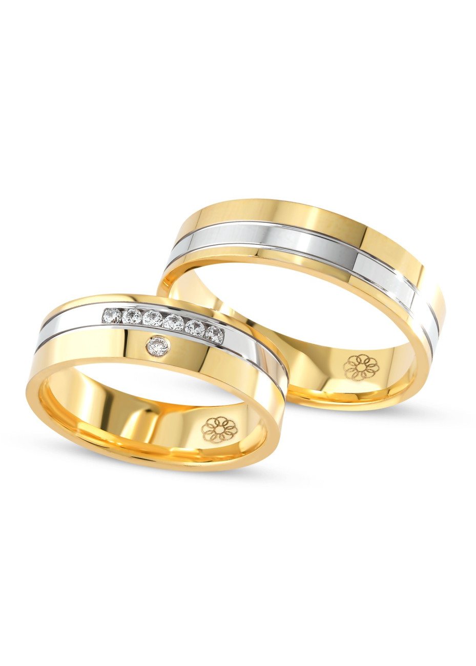 FC-79 Een paar bicolour gouden trouwringen met 0.105 Labgrown briljant