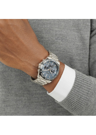 1514240 Boss herenhorloge Strike 41 mm Chrono stalen band blauw chrono