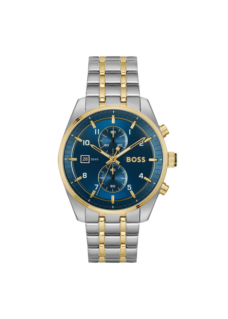 1514247 Boss herenhorloge Skytraveller 44 mm bicolour band blauw chrono