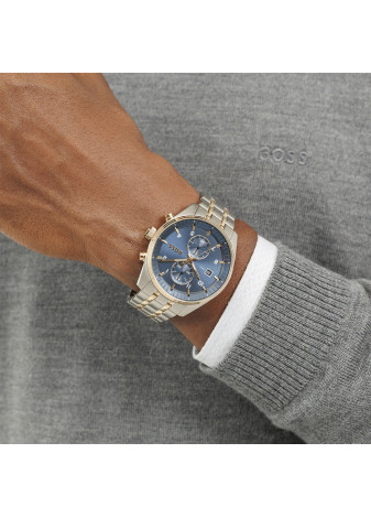 1514247 Boss herenhorloge Skytraveller 44 mm bicolour band blauw chrono