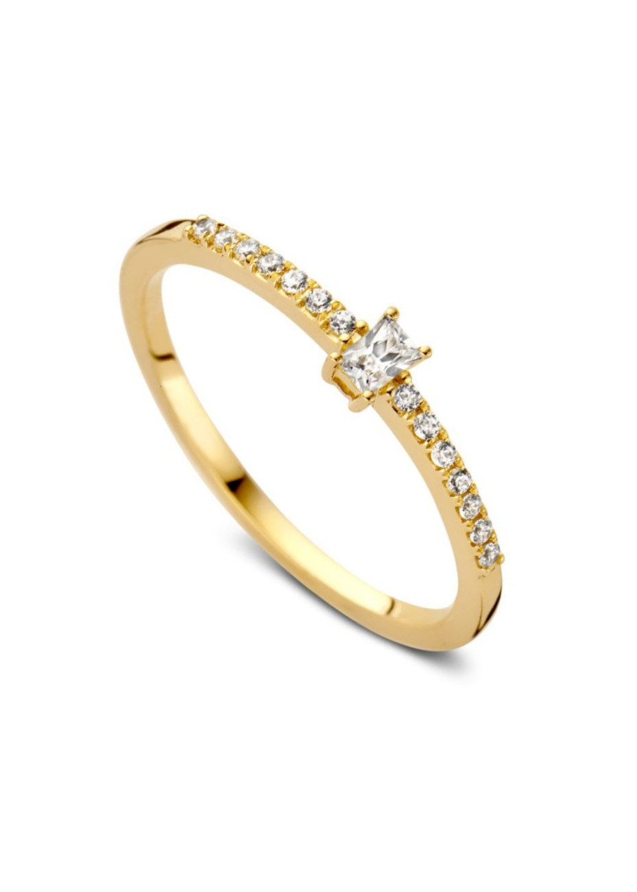 Aanzoeksring RH127367 geelgoud met rechthoekige zirconia