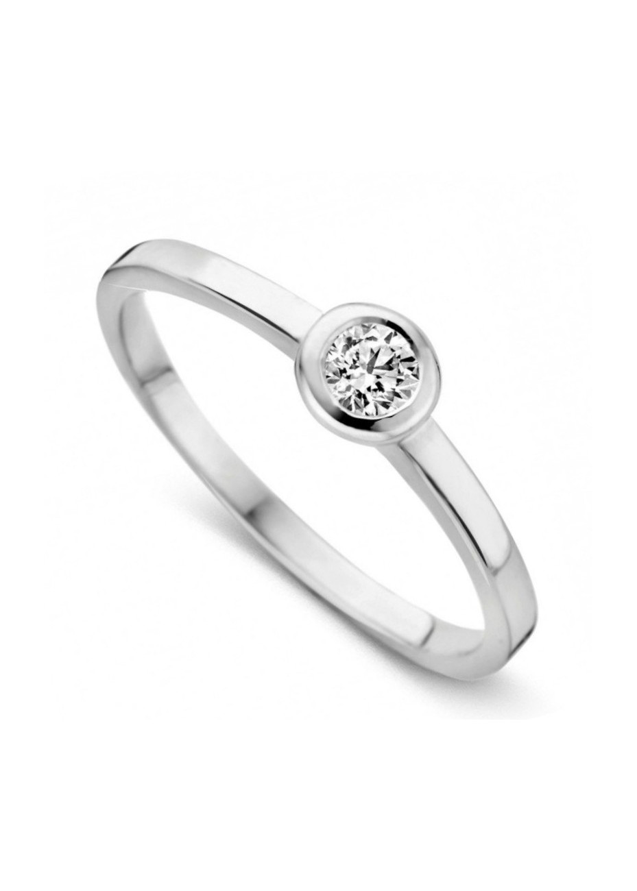 Aanzoeksring RH226189 witgoud met zirconia in ronde zetkast