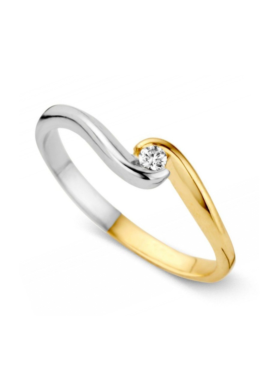 Aanzoeksring RH426584 bicolour goud slagring met zirconia