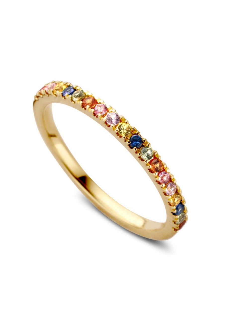 Aanzoeksring RG137121 goud met regenboog-saffier