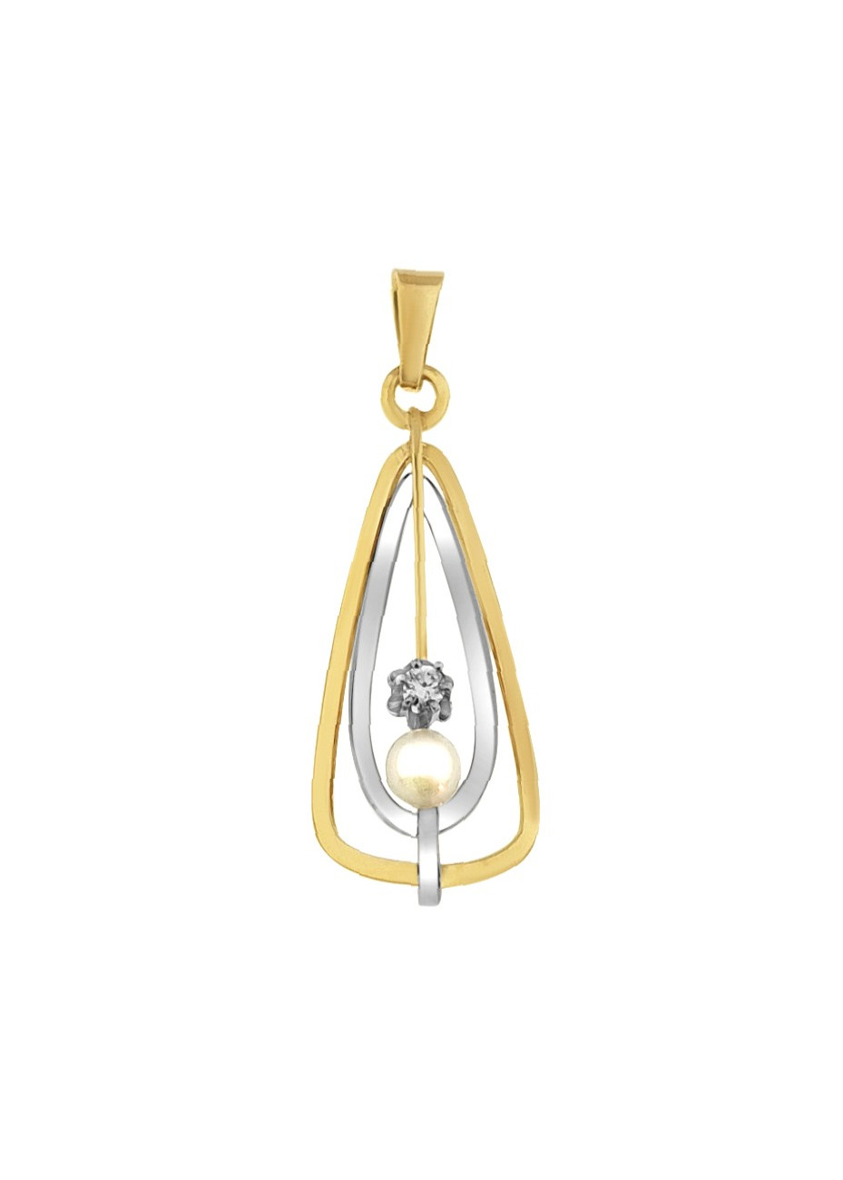.2.6 gram bicolour gouden hanger met cultivé parel en 0.055 crt. briljant