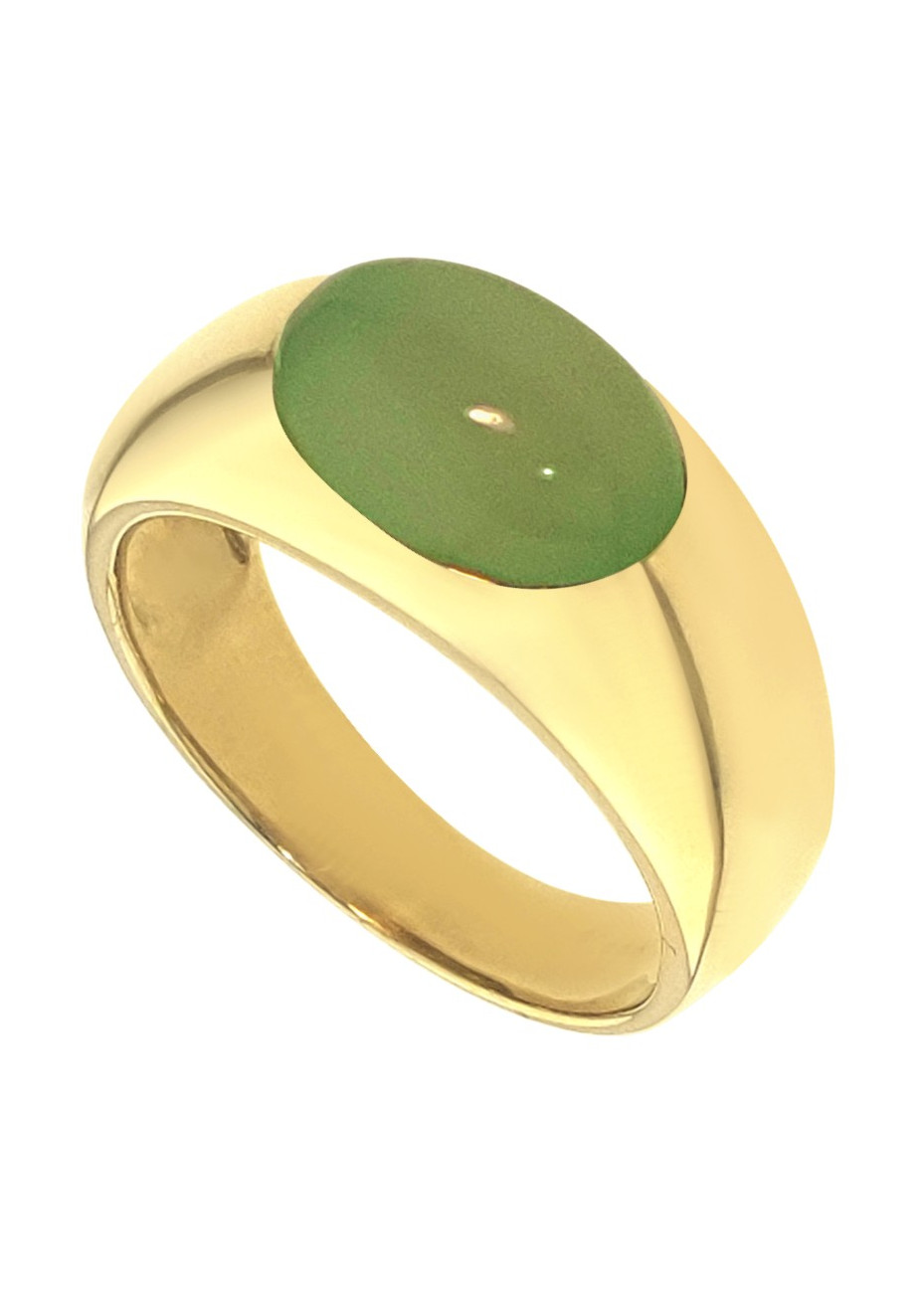 .6.5 gram gladde bolle damesring goud met groene chrysopraas mt 18.75
