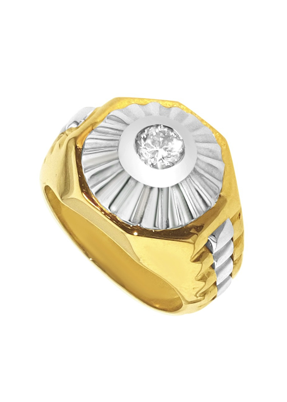 17.1 gram zware 18 krt. gouden ring met 0.29 briljant dames-heren mt 16.25