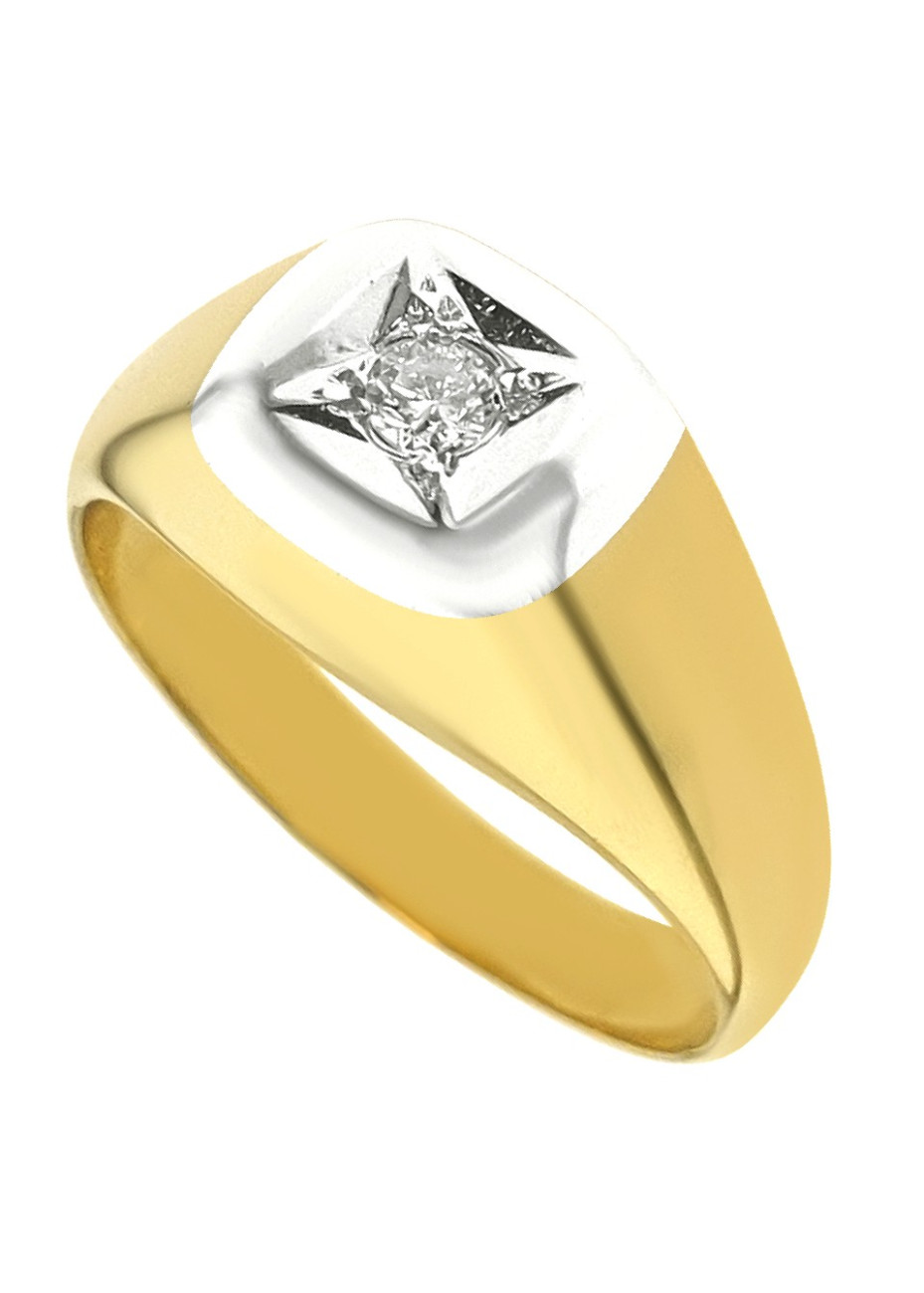 10.6 gram massief gouden heren-pinkring met 0.09 crt. briljant mt 19.25