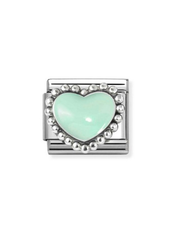 33020435 Hart zilver bolletjes pastelgroen emaille Nomination