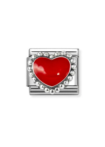 33020439 Hart zilver bolletjes dieprood emaille Nomination