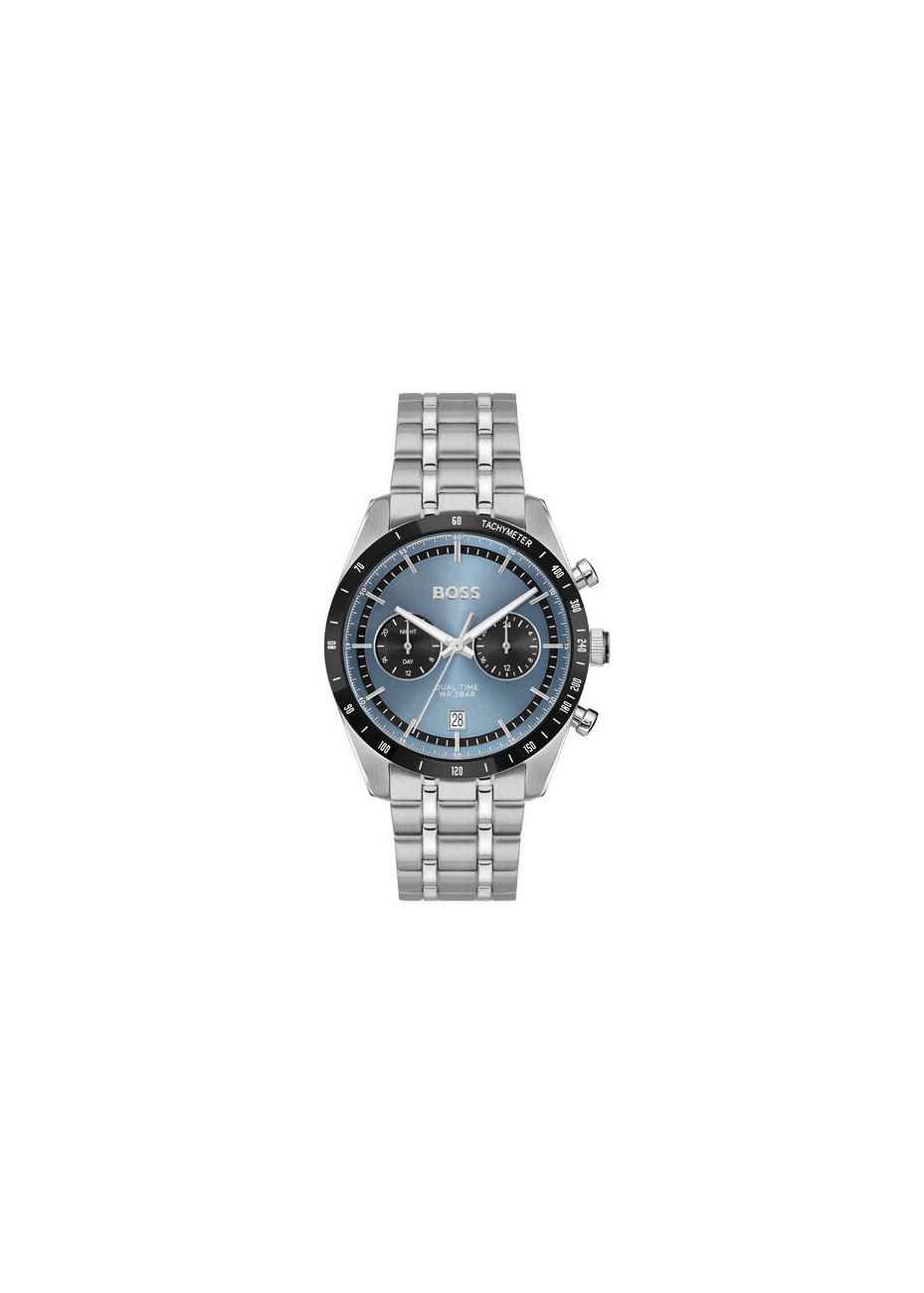 1514286 Boss herenhorloge Tourmaster 41 mm stalen band blauw dual time