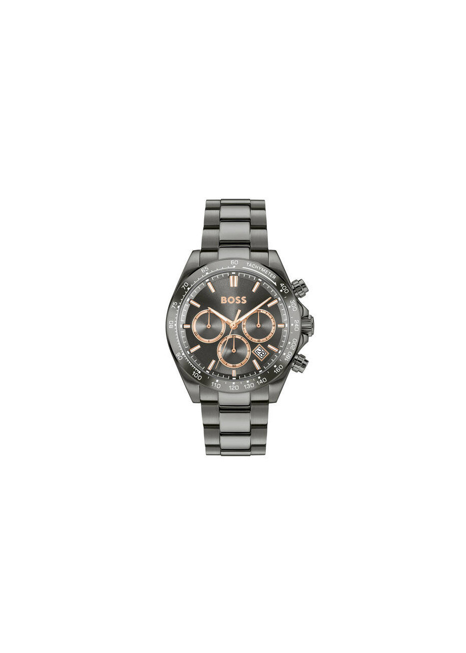 1514299 Boss herenhorloge Hero 2.0 43 mm stalen band grijs dual time