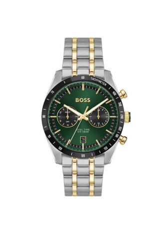 1514287 Boss herenhorloge Tourmaster 41 mm bicolour band groen dual time