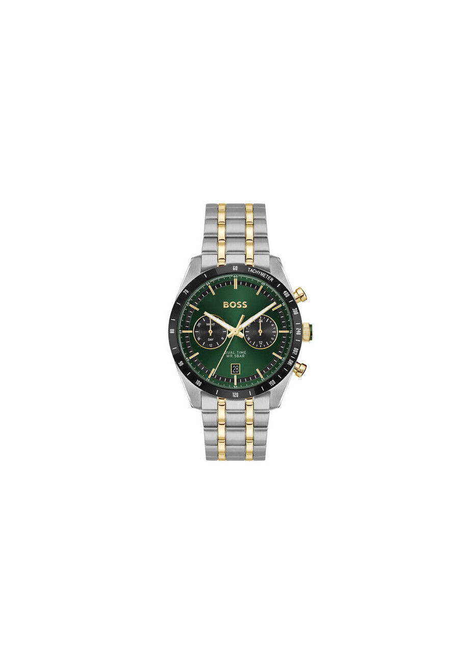 1514287 Boss herenhorloge Tourmaster 41 mm bicolour band groen dual time