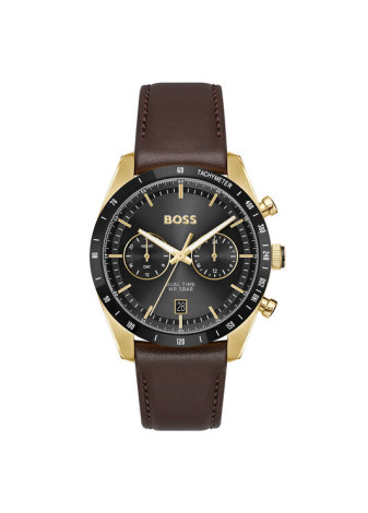 1514285 Boss herenhorloge Tourmaster 41 mm leren band bruin dual time