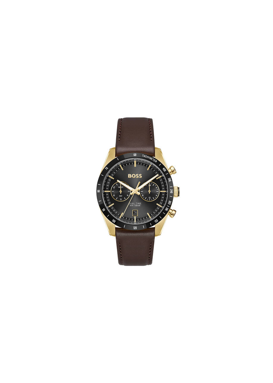 1514285 Boss herenhorloge Tourmaster 41 mm leren band bruin dual time