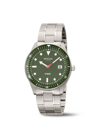 3664-05 Stoer Boccia herenhorloge titanium+groen