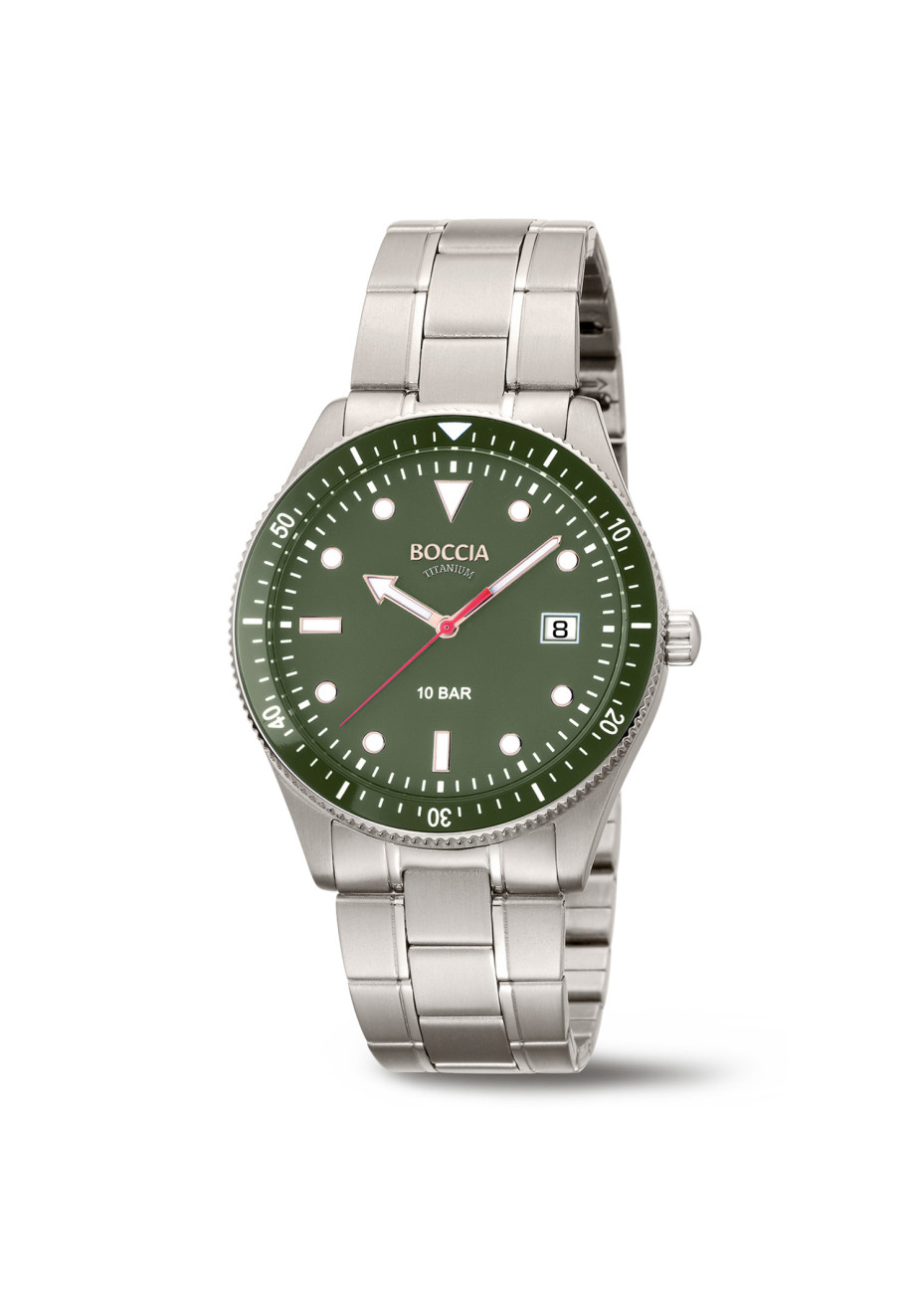 3664-05 Stoer Boccia herenhorloge titanium+groen
