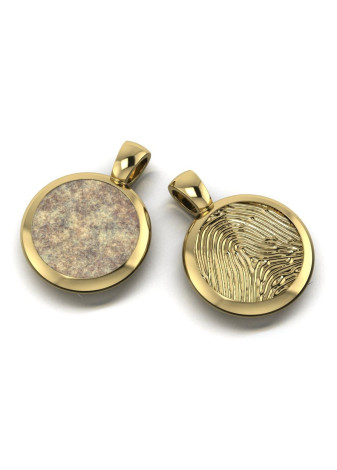 TOUAS-2 Gouden hanger rond Touche Jewels met as in hars