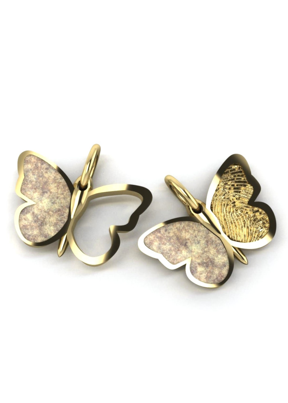 TOUAS-4 Gouden hanger vlinder met as in hars en vingerafdruk