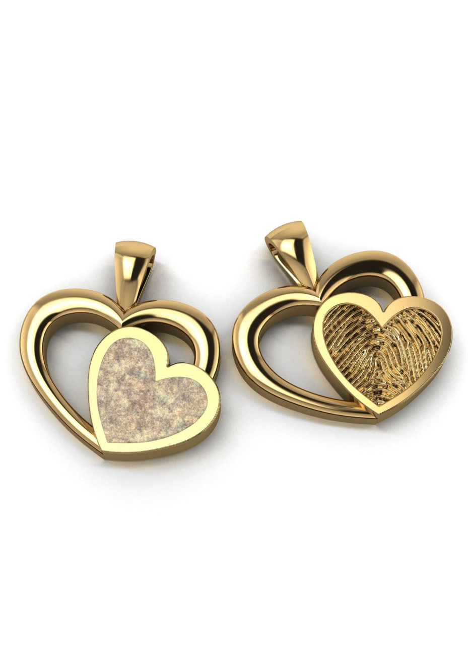 TOUAS-5 Gouden hanger dubbel hart met as in hars