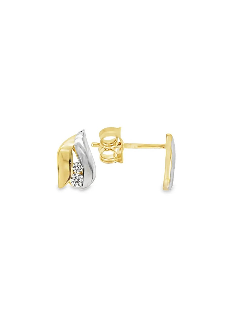 Oorknoppen GO0790 golvend bicolour goud met zirconia