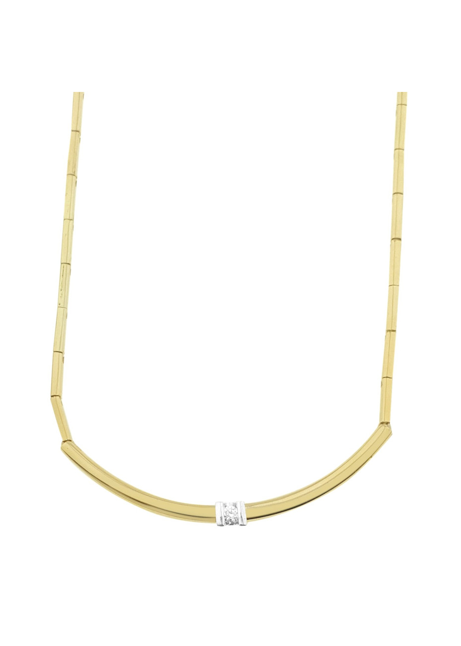 14.7 gram bicolour gouden choker met 0.08 crt. briljant