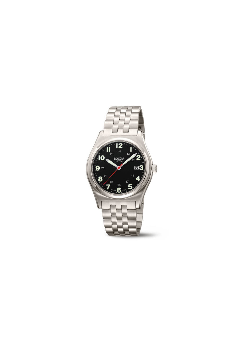 3674-02 Praktisch titanium herenhorloge Boccia duidelijke wijzerplaat