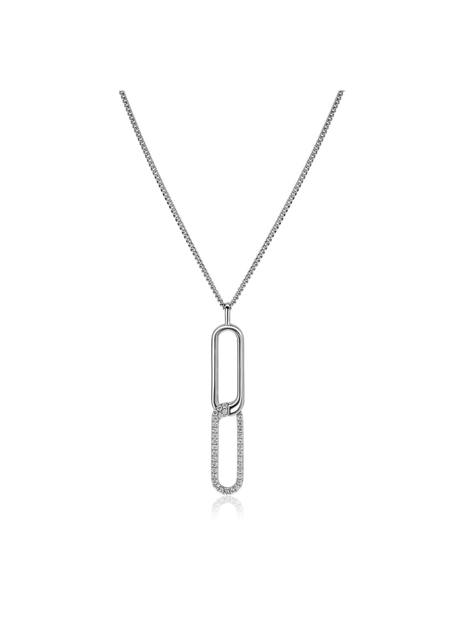 MVC28 45cm Mart Visser by ZINZI zilveren gourmet ketting inclusief rechthoekige schakel hanger 40mm, bezet met witte zirkonia's
