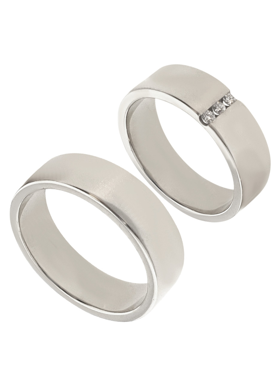 16.4 gram een paar brede witgouden trouwringen + 0.08 briljant 6.2 mm mt 17.5+19