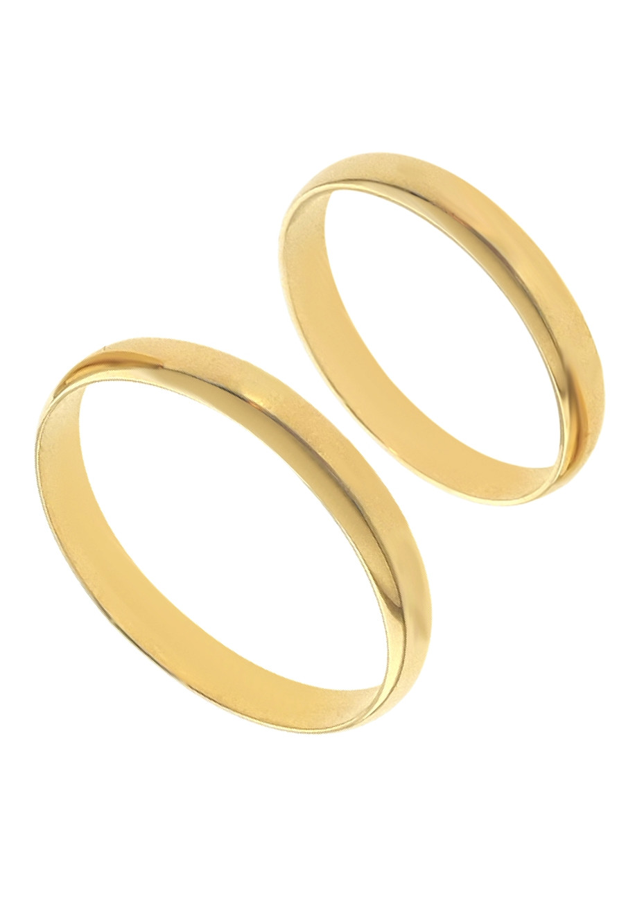 .4.0 gram paar gladde geelgouden trouwringen 3.4 mm mt 16.5+19.25