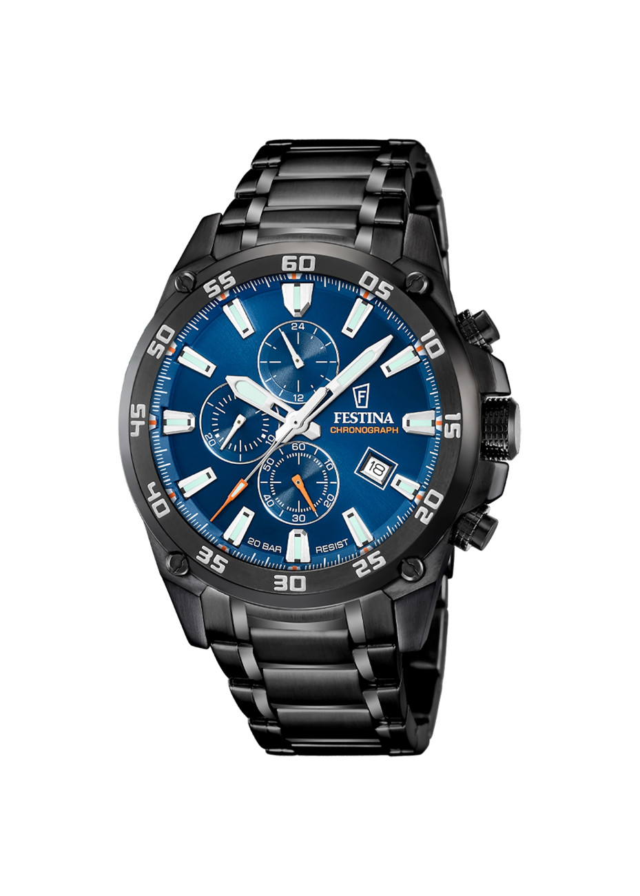 F20735-1 Festina chronograaf zwart met blauw staal