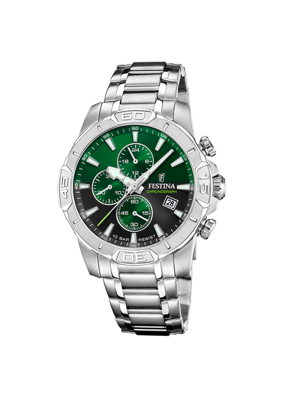 F20704-5 Stalen Festina heren chrono groen verloop