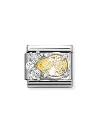 33032907 Nomination schakel zilver zirconia druppel geel