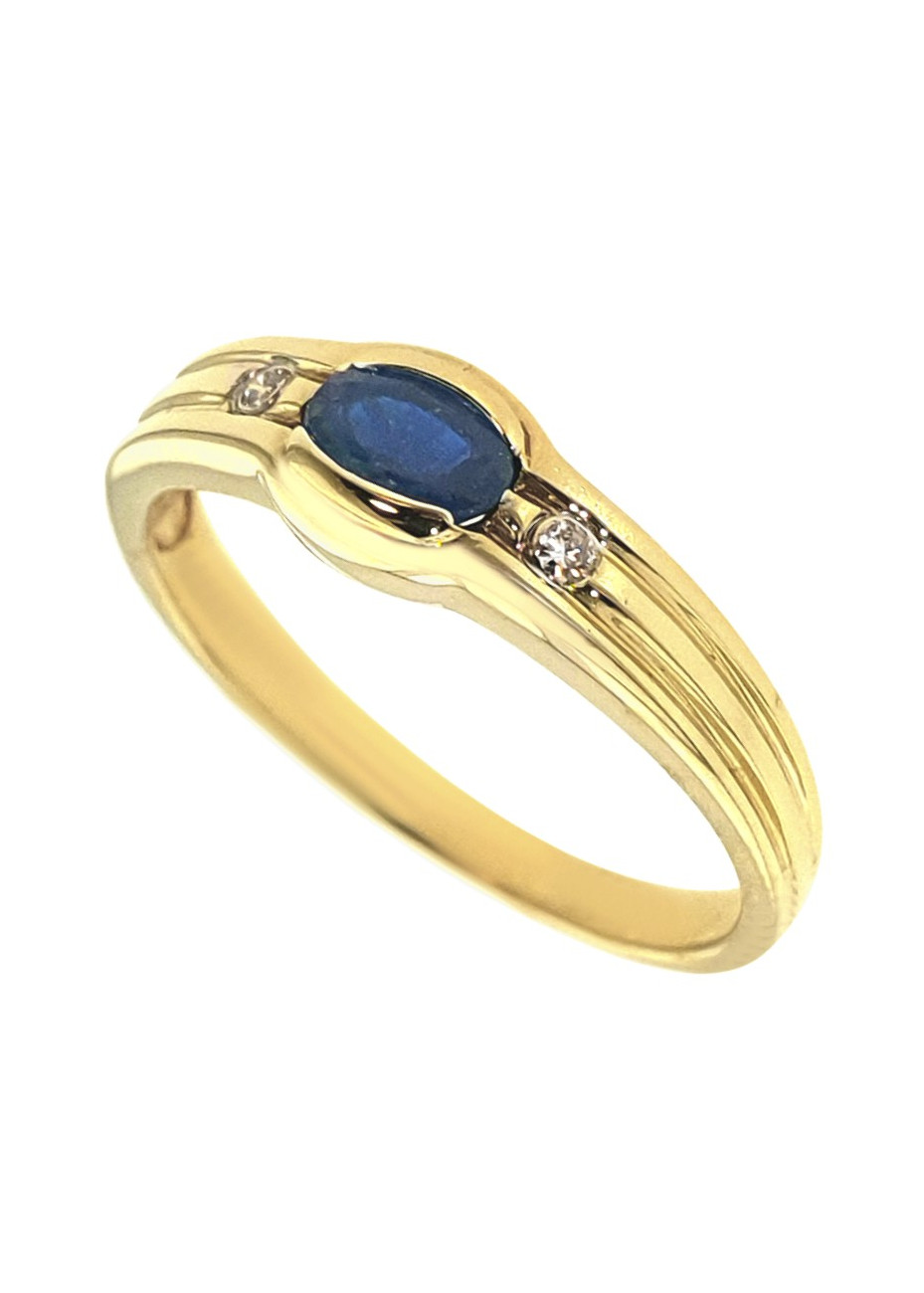 .2.8 gram strak model damesring goud met saffier mt 17.5