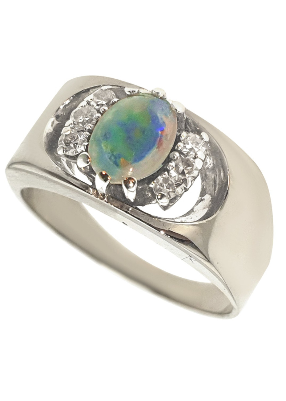 .4.6 gram witgouden damesring opaal met diamant vintage