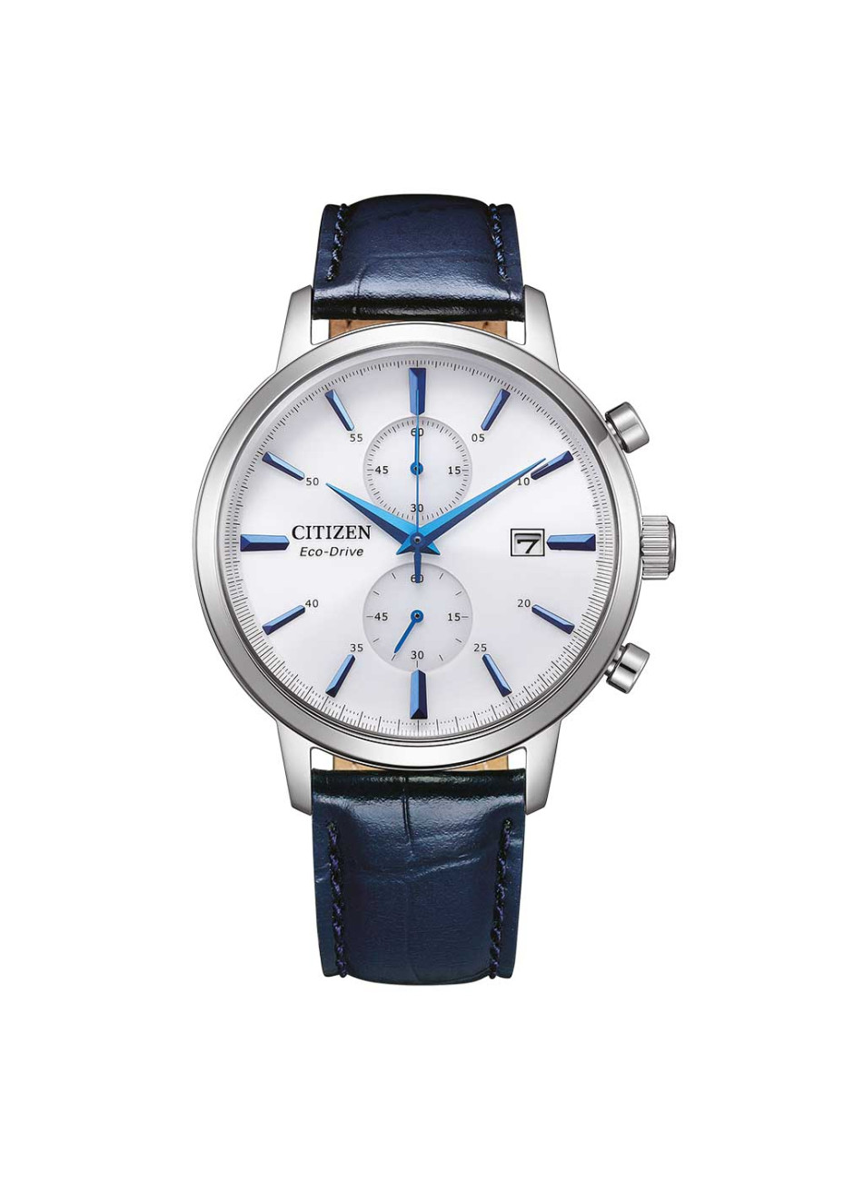 CA7069-16A Elegant blauw herenhorloge staal-leer saffierglas