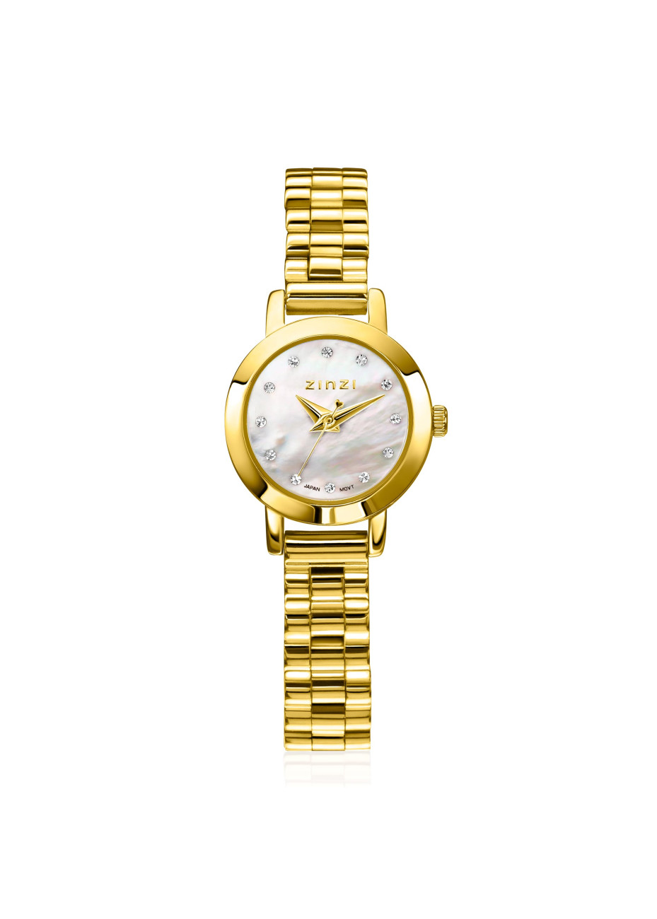 ZIW3134 ZINZI Etoile Nuit horloge 20mm parelmoer wijzerplaat, witte zirkonia's als uur-aanduiding, doublé