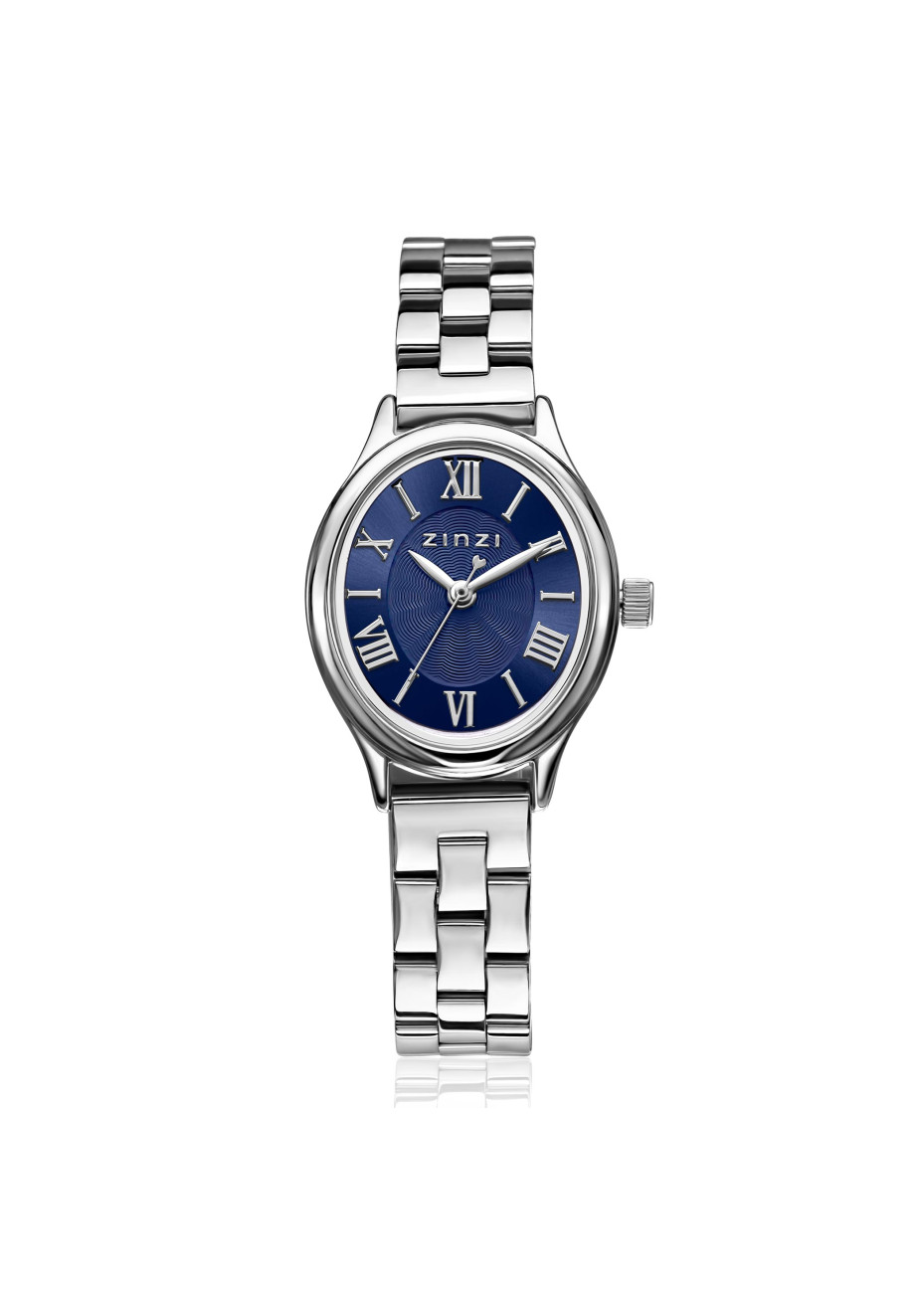 ZIW2955 ZINZI Belle Ovale 26mm zilverkleurig horloge blauwe wijzerplaat en stalen schakelband