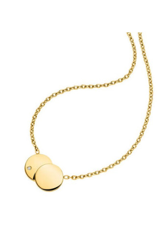 08091-04 Verguld titanium collier met diamant 2 cirkels 47 cm