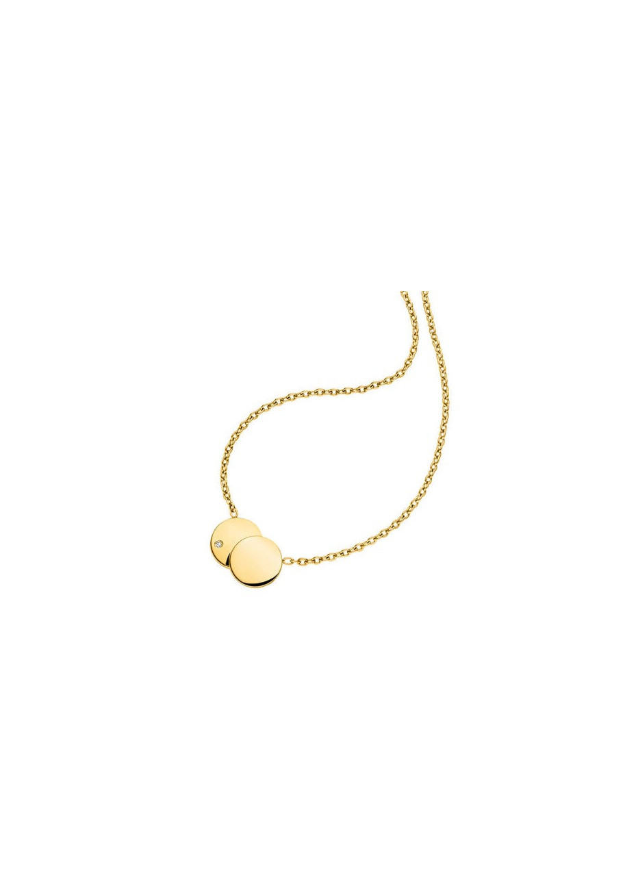 08091-04 Verguld titanium collier met diamant 2 cirkels 47 cm