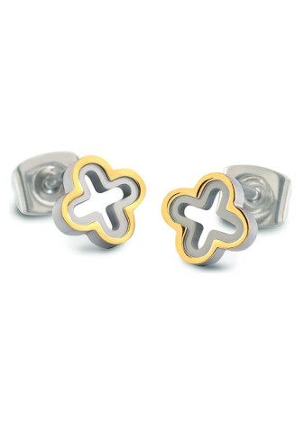 05016-02 Bicolour titanium oorknoppen klavertje opengewerkt