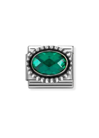 330607027 Nomination charm zilver groene zirconia ovaal