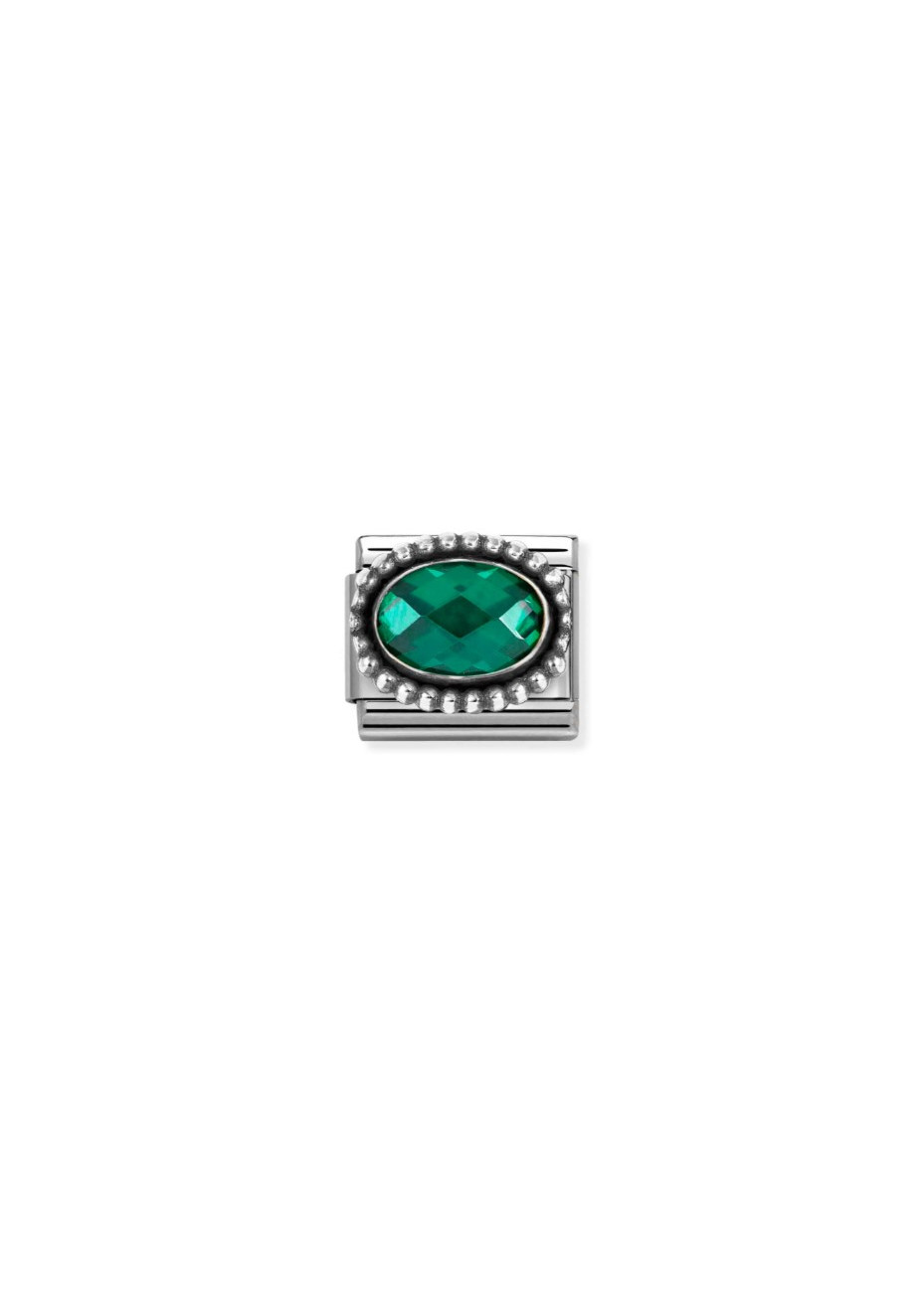 330607027 Nomination charm zilver groene zirconia ovaal