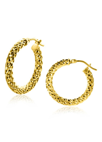 ZGO328 22x3 mm ZINZI Gold 14 krt gouden oorringen met schitterende bewerkte buis