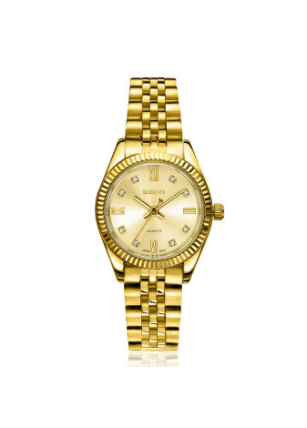 ZIW2710 ZINZI Mini Iconic horloge 24mm met goudkleurige wijzerplaat, witte zirkonia's als uur-aanduiding doublé